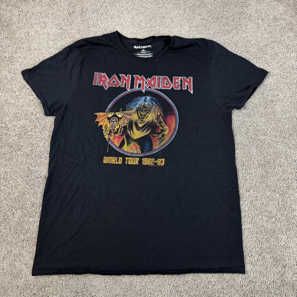 Iron Maiden Shirt Mens L Black World Tour 1982-83 Graphic Crew Neck Cotton